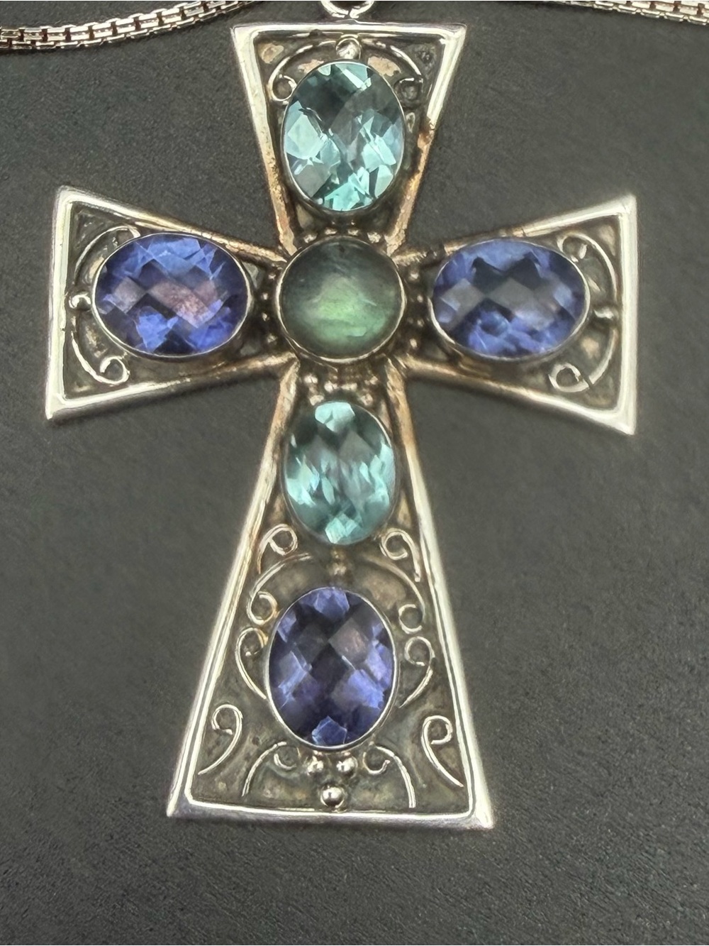 Nicky Butler Sterling Silver Cross Pendant Topaz Amethyst Gemstone + 925 Chain
